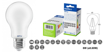 LED žárovka E27  8W denní bílá (c.60W) mléčná www.knk.cz